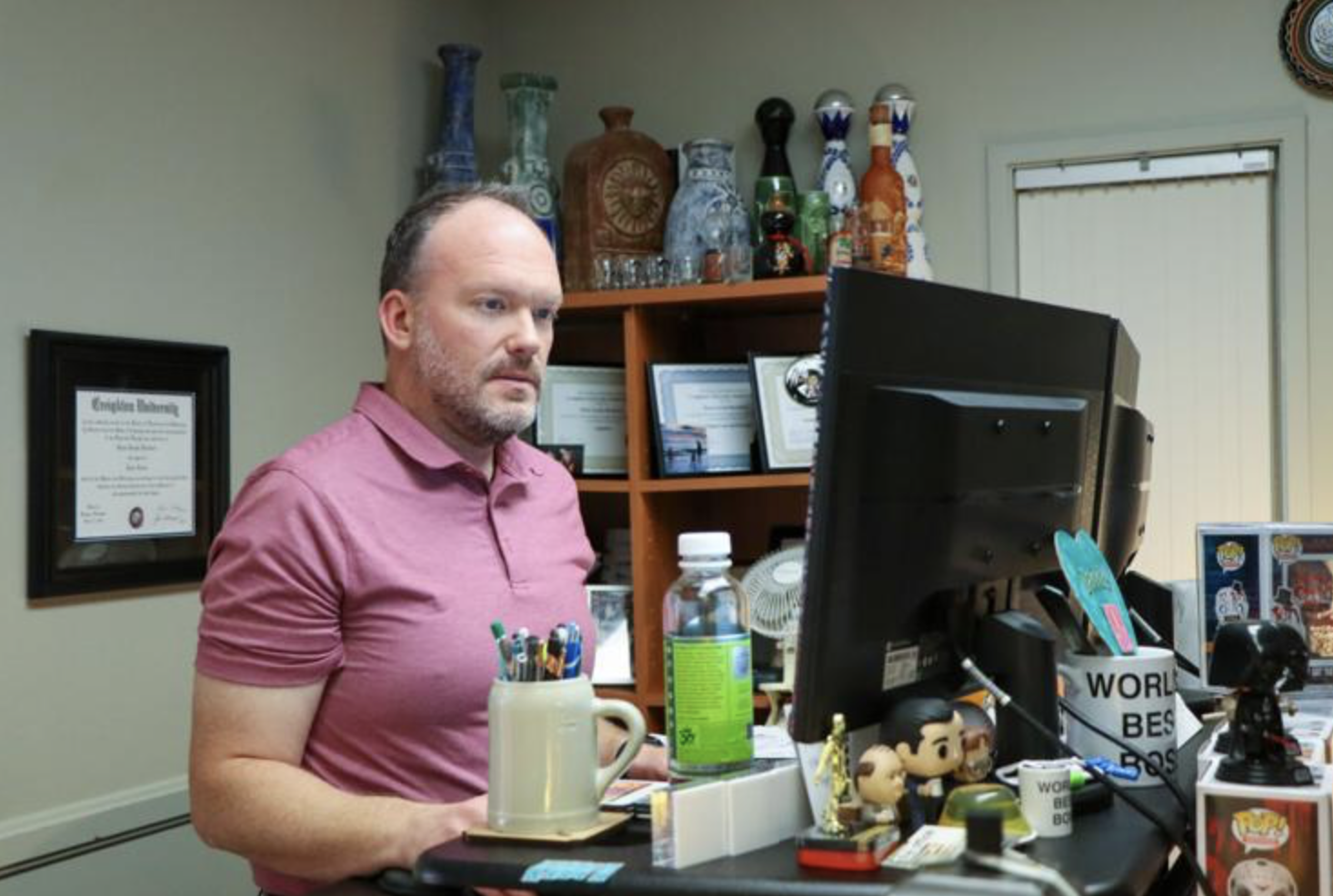 Brian Blackford works at his desk.