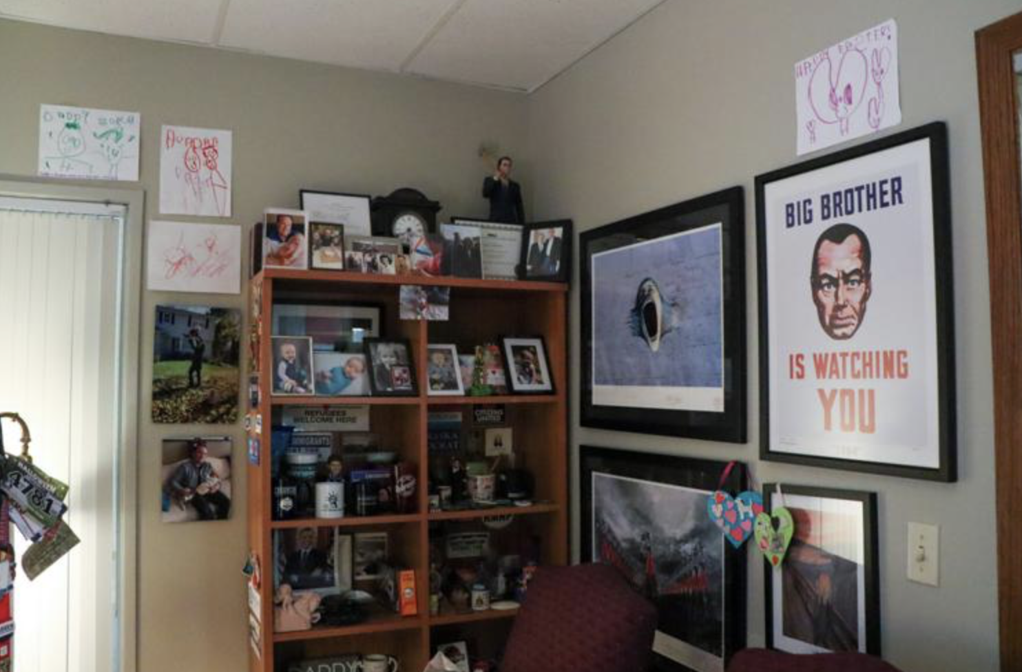 In Brian Blackford's office a sign on the wall reads "Big Brother is watching you."