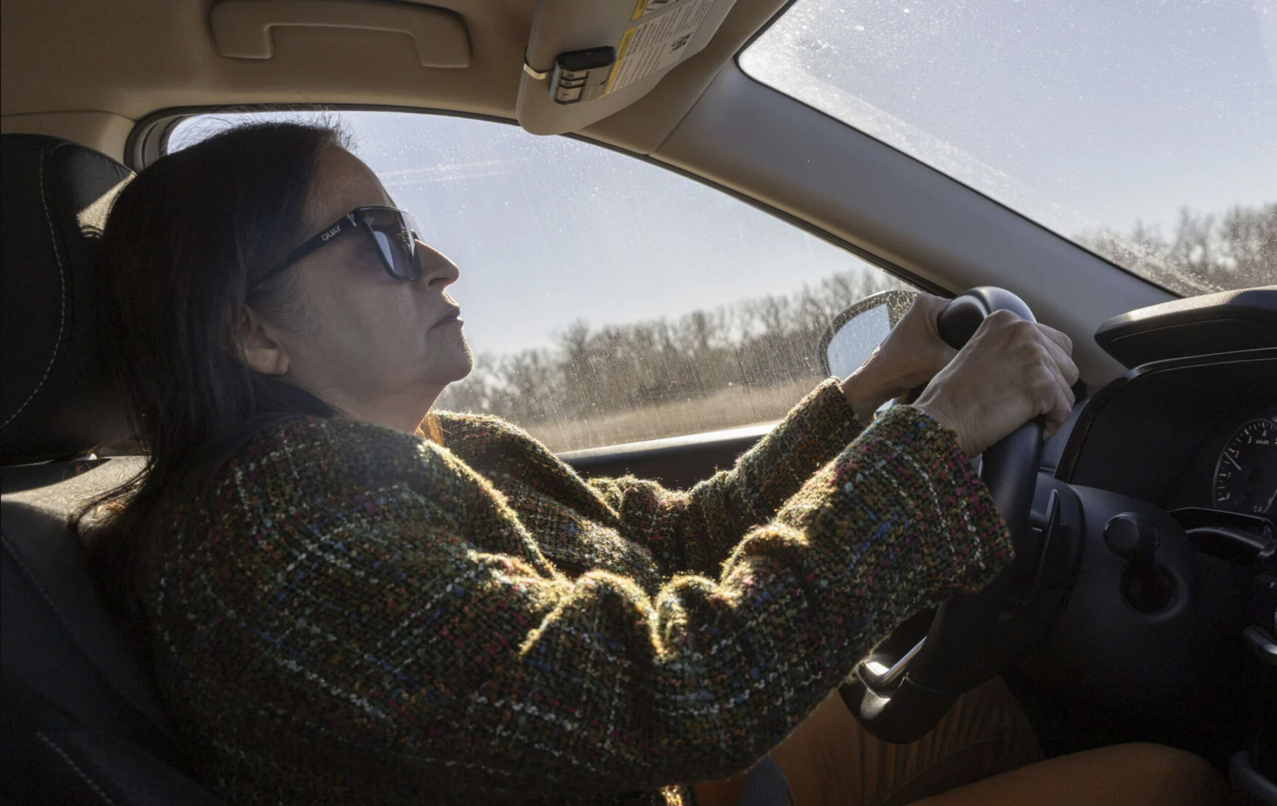 State Sen. Margo Juarez of Omaha, drives down I-80 toward “Cornhusker Clink” federal immigration detention center in McCook on Monday, Dec. 15, 2025.