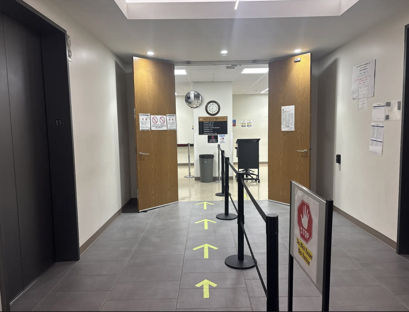 The hallway to Chicago's immigration court where those attending hearings must come through.