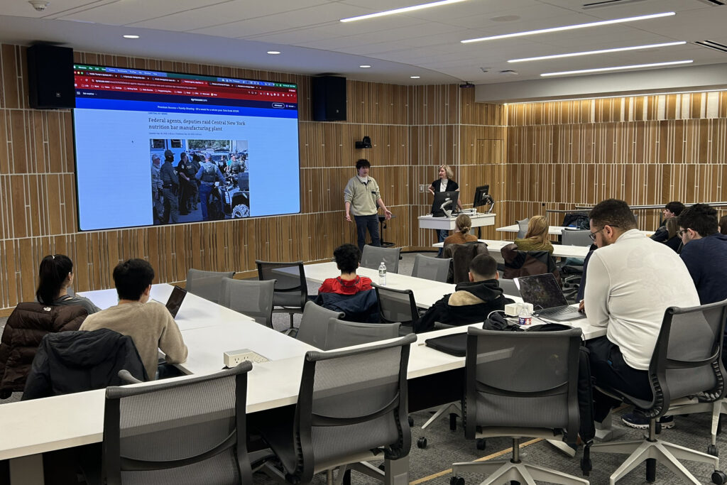 Syracuse.com/Post-Standard reporters Finn Lincoln and Michelle Breidenbach discuss their immigration reporting efforts in Central New York with Syracuse journalism students.
