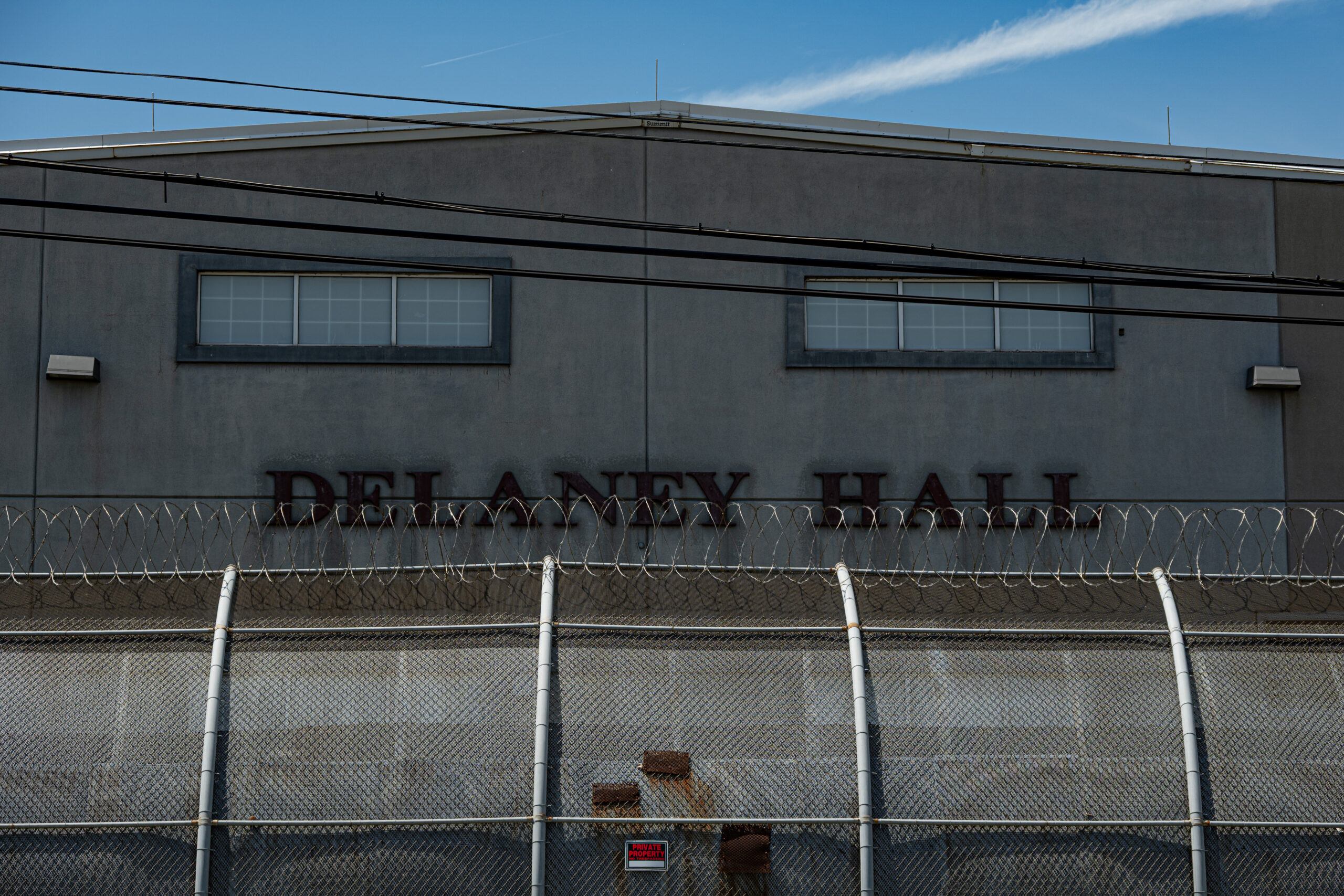 Protesters demonstrate outside Delaney Hall, a 1,000-bed immigration detention facility in Newark, N.J., on May 26, 2026. The privately operated center, run by the GEO Group, has faced congressional scrutiny over allegations that include serving food contaminated with maggots, inadequate medical care and unsanitary conditions. Roughly 300 detainees were observing a hunger strike at the time.